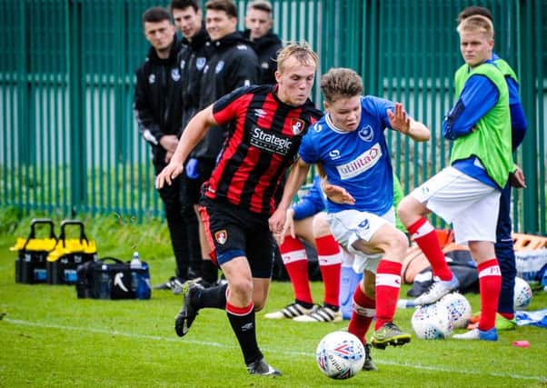 Oscar Johnston scored a goal for Pompey Academy against Cheltenham Town. Picture: Colin Farmery