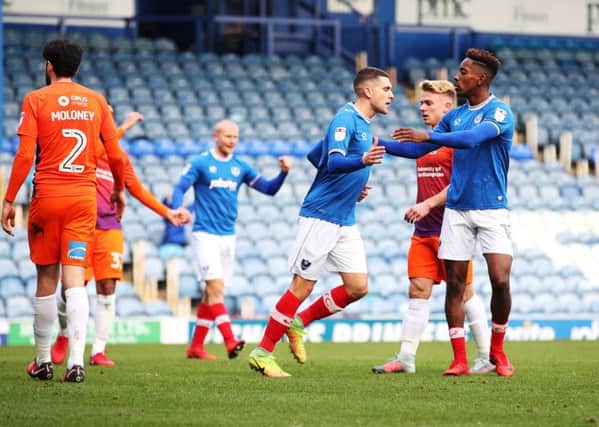 Pompey celebrate after scoring in their Checkatrade Trophy win against Northampton. Picture: Joe Pepler/Digital South