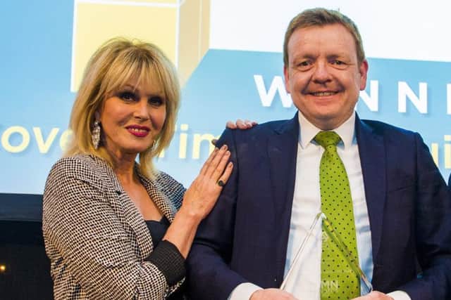 Joanna Lumley with Neil Woods, timber director at Covers