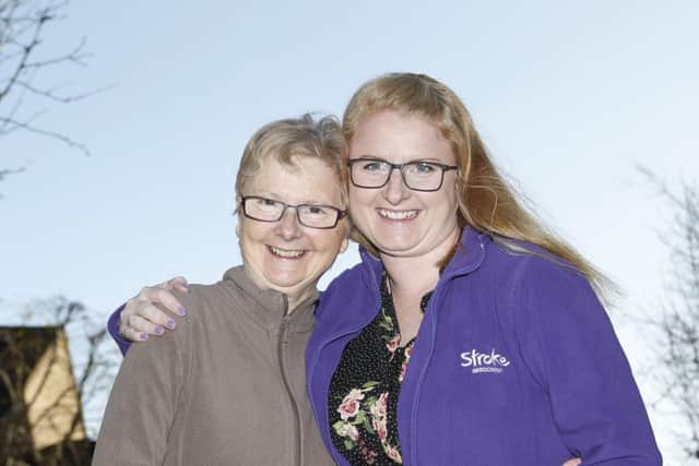 Jan McDonald, who suffered a stroke 12 year ago, and daughter Carly Davey. They are both now working to help others who have suffered strokes    Picture: Habibur Rahman  (171636-8)