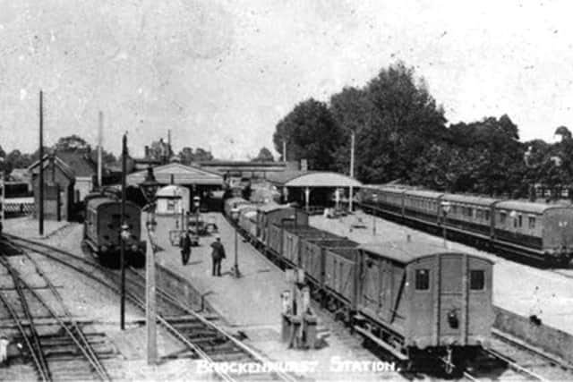 Brockenhurst station in the New Forest, about 1910, showing the branch line to Lymington.