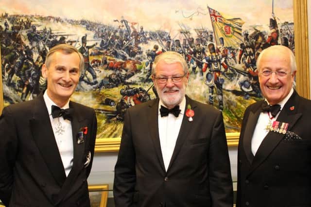 From left,  Lord Lieutenant of Hampshire Nigel Atkinson, county provincial grand master of the freemasons Mike Wilks, and  Lord Lieutenant of the Isle of Wight Maj Gen Martin White