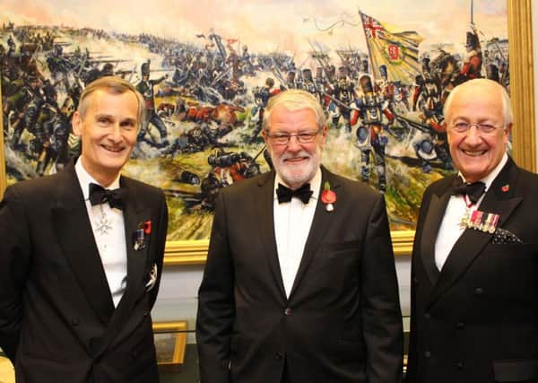 From left,  Lord Lieutenant of Hampshire Nigel Atkinson, county provincial grand master of the freemasons Mike Wilks, and  Lord Lieutenant of the Isle of Wight Maj Gen Martin White