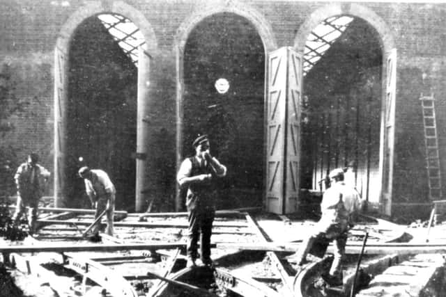 Under construction at Cowplain circa 1904 is the tram depot for the P&HLR . (Barry Cox Collection)
