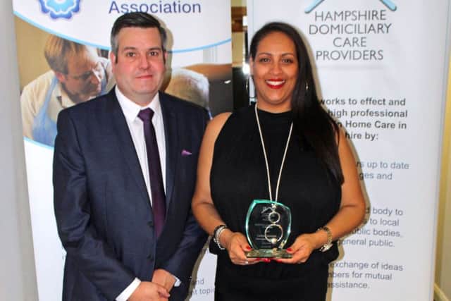 Marc Smith (award sponsor) with Carole Rogers who won at the Hampshire Care Awards.