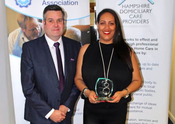 Marc Smith (award sponsor) with Carole Rogers who won at the Hampshire Care Awards.