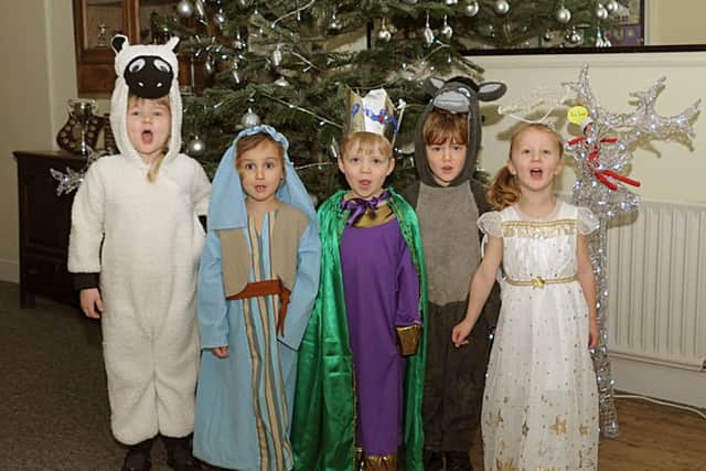 Kingscourt School, Catherington Nativity. From left: Georgia Marphett, Beatrice Martin, Henry Cole, Charlie Holland and Willow Quewby