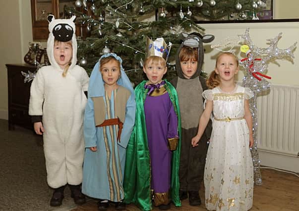 Kingscourt School, Catherington Nativity. From left: Georgia Marphett, Beatrice Martin, Henry Cole, 
Charlie Holland and Willow Quewby