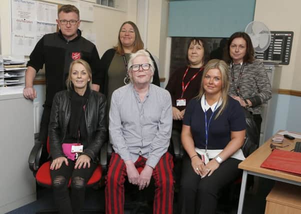 (Back row, l-r)  Major Bill Dolling, Hope House Lifehouse service manager Paula Martin, support worker Jessica Rockett and specialist support worker Fiona Allen. (Front row, l-r) Assistant support worker Angie Simmons, support worker Kevin Rogers and programme co-ordinator Claire Hague   Picture : Habibur Rahman