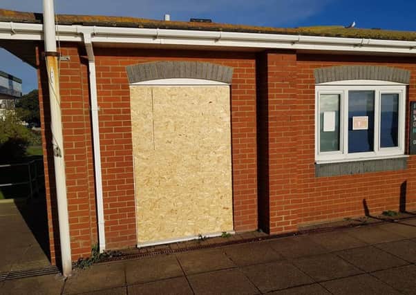 Lifeguards have been forced to board up the broken door. Picture: Portsmouth Lifeguards