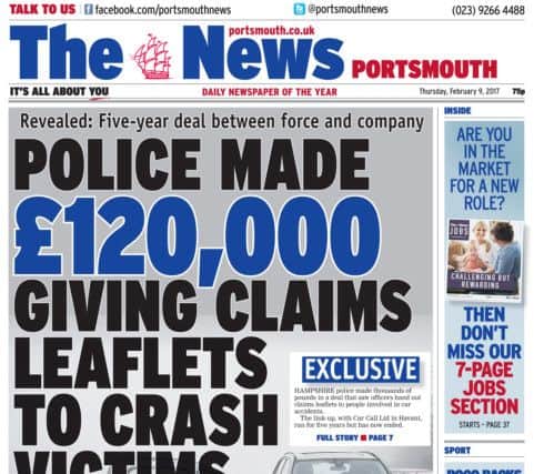 Police received Â£24,000 a year from an accident management firm to hand out leaflets to drivers following crashes