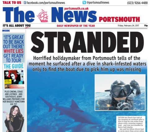 Ian Peach was left stranded with sharks circling below while on a diving trip