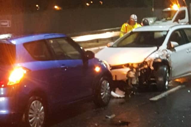 Two of the vehicles which collided on the M275 last night. Picture: Dareen Ali