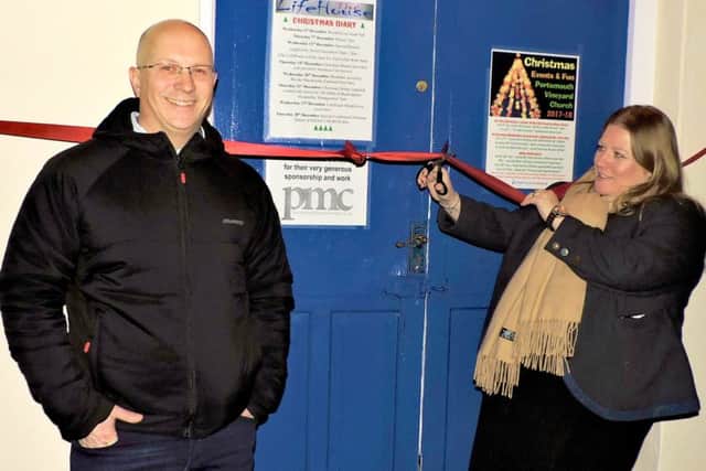PMC Construction manager Matt McGee with council leader Donna Jones at Life House soup kitchen at
Life House, Albert Road, Southsea
Picture: Hana Patrick