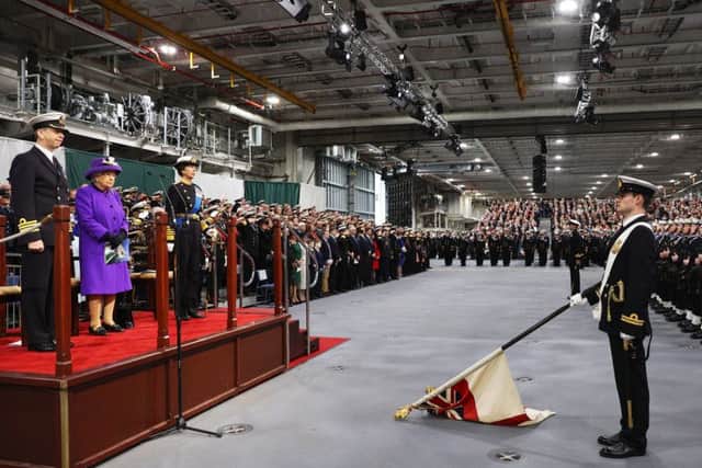 The Queen onboard HMS Queen Elizabeth during her commissioning ceremony earlier this month