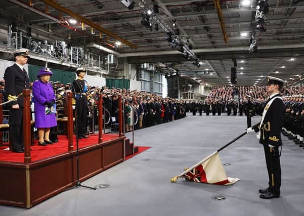 The Queen onboard HMS Queen Elizabeth during her commissioning ceremony earlier this month