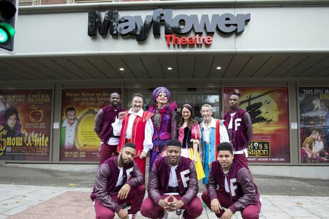 Dance crew Flawless with Craig Revel Horwood, Charlotte Haines and The Chuckle Brothers at the press launch for Snow White at Mayflower Theatre, Southampton