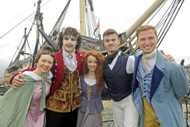 The cast of Beauty and the Beast, Liz Garland, Craig Golding, Kirsty-Anne Shaw, Tim Lucas, and Jamie Papanilolaou. Picture Ian Hargreaves