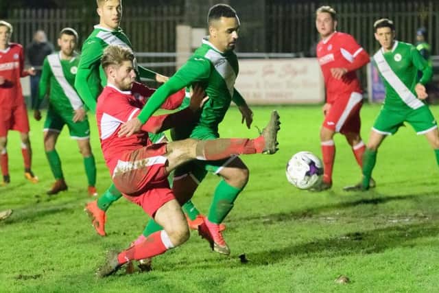 Mark Smith comes close to to scoring for Horndean against Blackfield. Picture: Keith Woodland