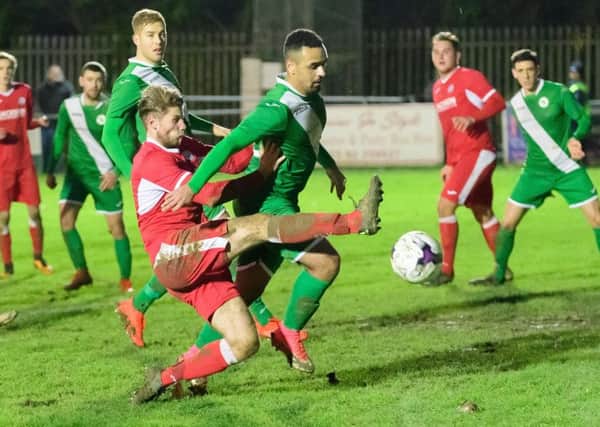 Mark Smith comes close to to scoring for Horndean against Blackfield.  Picture: Keith Woodland