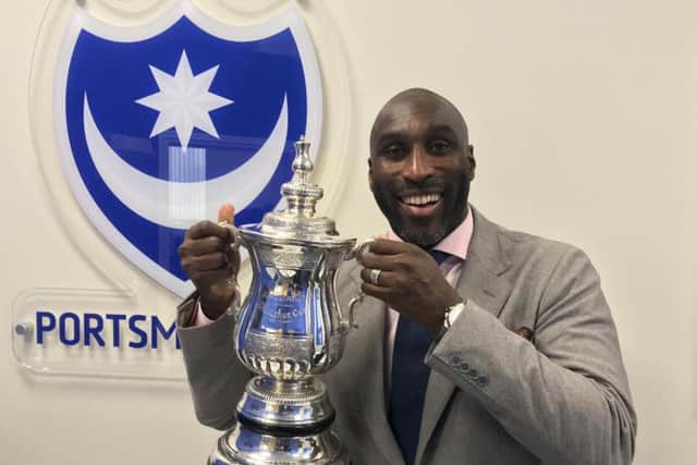 Pompey's FA Cup-winning skipper Sol Campbell at Fratton Park on Saturday. Picture: Neil Allen