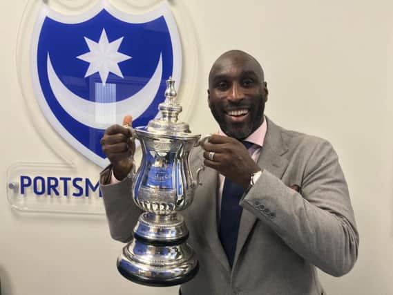 Pompey's FA Cup-winning skipper Sol Campbell at Fratton Park on Saturday. Picture: Neil Allen