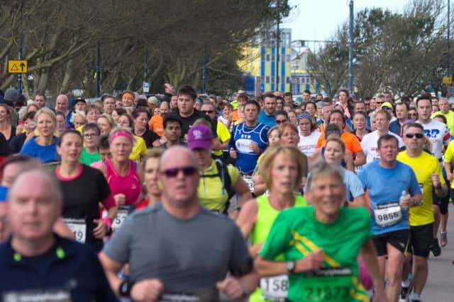 Runners on Clarence Esplanade near the six-mile point of the Great South run            Picture: Vernon Nash (171189-727)