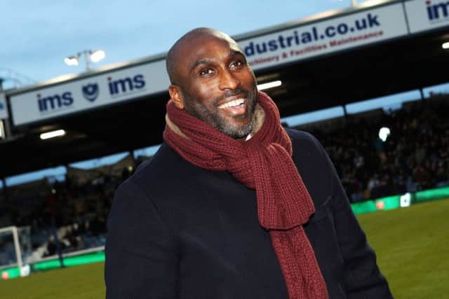 Sol Campbell attended Pompey's clash against Bury on Saturday. Picture: Joe Pepler
