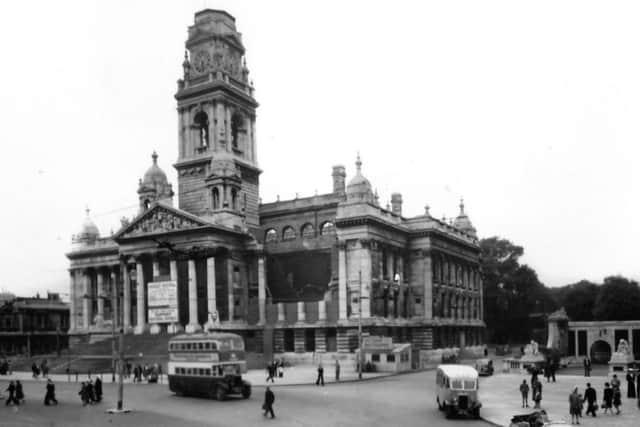 I know you have all seen pictures of the Guildhall in ruins before,  but what about the Victoria Restaurant in the shed to the right of the steps? Picture: Barry Cox Collection ccc