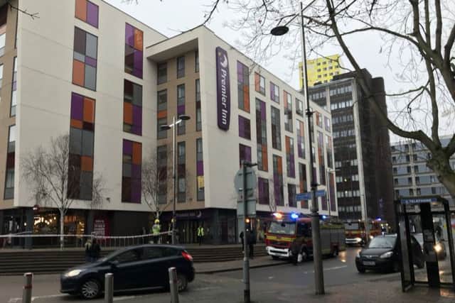 Fire crews at Premier Inn in Portsmouth city centre. Picture: Oliver Ing/Twitter