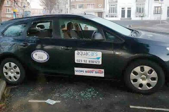A car damaged in the attack by vandals
