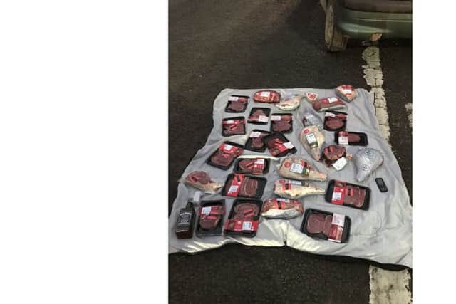 The meat discovered in the crashed car in Bedhampton Picture: Hants Road Policing / Twitter