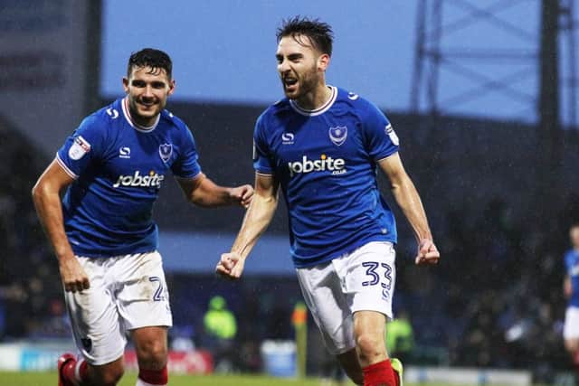 Ben Close celebrates after opening the scoring against AFC Wimbledon. Picture: Joe Pepler