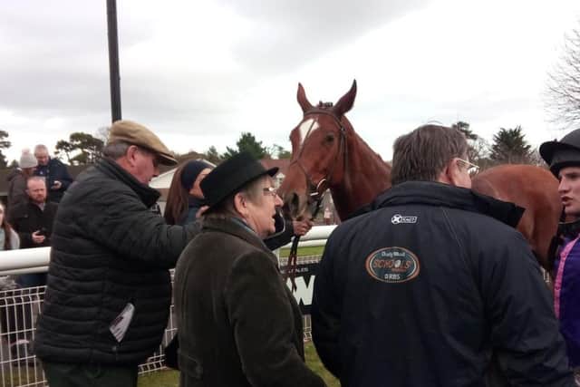 Connections celebrate Aiguille Rouge's win for Jamie and Gary Moore / Picture by Steve Bone