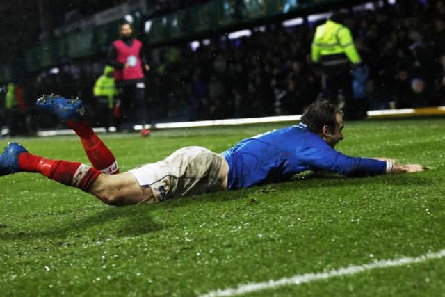 Brett Pitman celebrates after scoring from the penalty spot. Picture: Joe Pepler