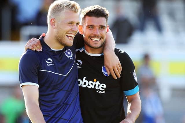 Jayden Stockley and Gareth Evans scored the goals as Pompey won 2-1 at the Memorial Ground on their most recent visit in 2015. Picture: Joe Pepler