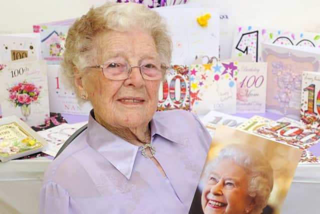 Betty Ash with her birthday card from the Queen.Pictures: Malcolm Wells (171217-1964)