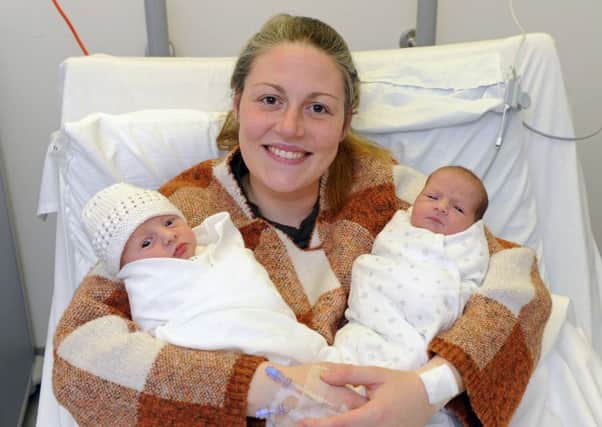Mum Freyja Lucas with her newborn twins. Picture by Malcolm Wells