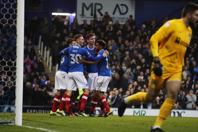 Oli Hawkins scored twice in Pompey's victory over Northampton