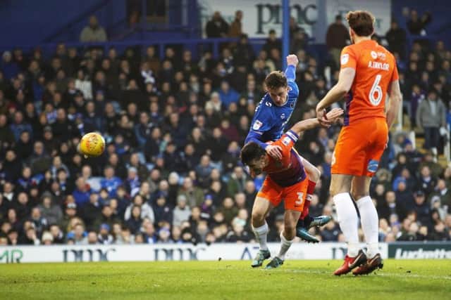 Pompey's Oli Hawkins scores his second goal against Northampton at Fratton Park. Picture: Joe Pepler/Digital South.