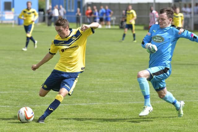 Ryan Pennery scored for Moneyfields in their league defeat away to Ashford Town. Picture: Neil Marshall