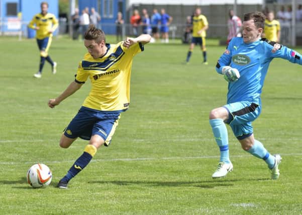 Ryan Pennery scored for Moneyfields in their league defeat away to Ashford Town. Picture: Neil Marshall