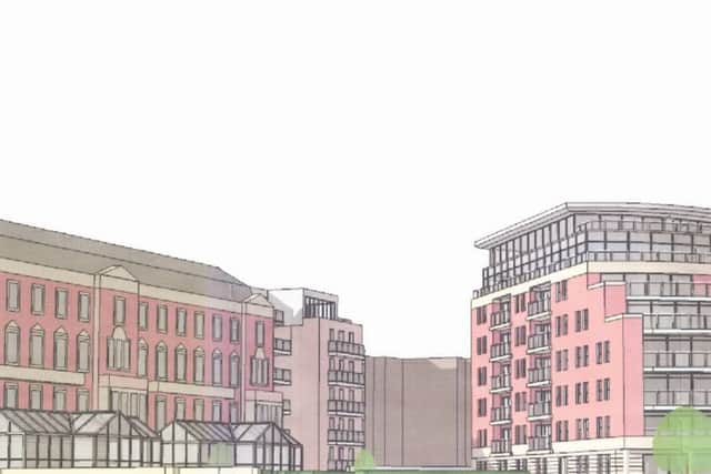 A computer generated imageI of the proposed eight-storey block adjacent to the Queens Hotel in Southsea. Picture: PLP Architects