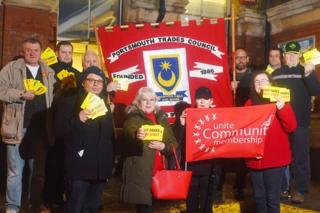 Campaigners protest against rail fare increases outside Portsmouth & Southsea train station