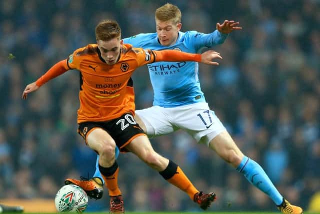 Pompey target Connor Ronan in action against Manchester City.
