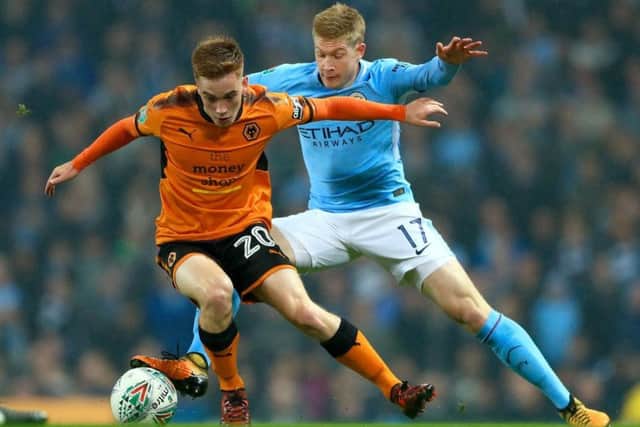 Connor Ronan in action for Wolves against Manchester City