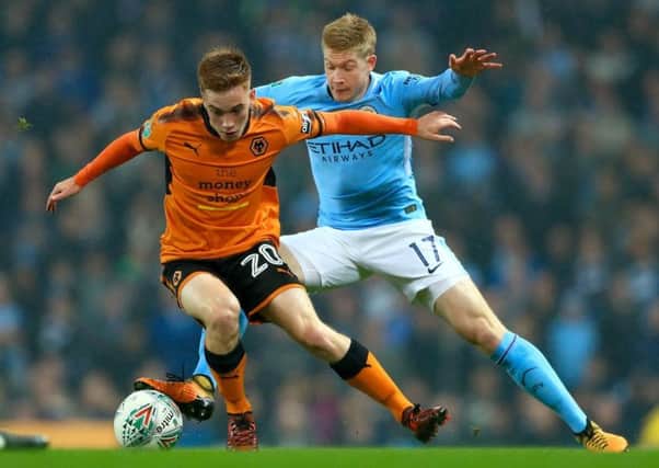 Connor Ronan in action for Wolves against Manchester City