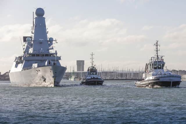 HMS Diamond returning to Portsmouth after engine trouble on deployment