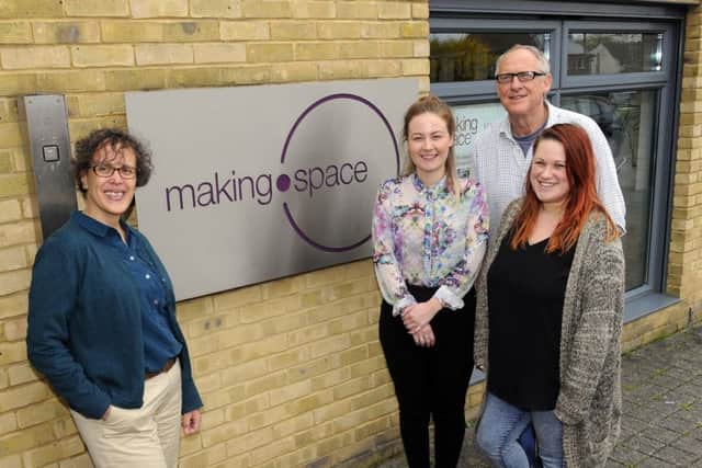 (Left to right) Director of Making Space Lynne Dick, Administration and Operations Co-ordinator  Kate Reid, Technician and Artist Peter Levy, with Marketing and Education Programmer Ami Lowman  Picture by:  Malcolm Wells (170403-9261)