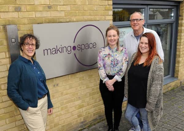 (Left to right) Director of Making Space Lynne Dick, Administration and Operations Co-ordinator  Kate Reid, Technician and Artist Peter Levy, with Marketing and Education Programmer Ami Lowman  Picture by:  Malcolm Wells (170403-9261)